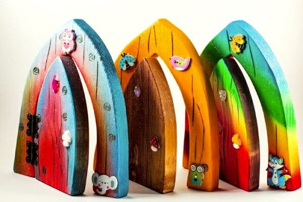Celtic Fairy Doors lined up in a row.